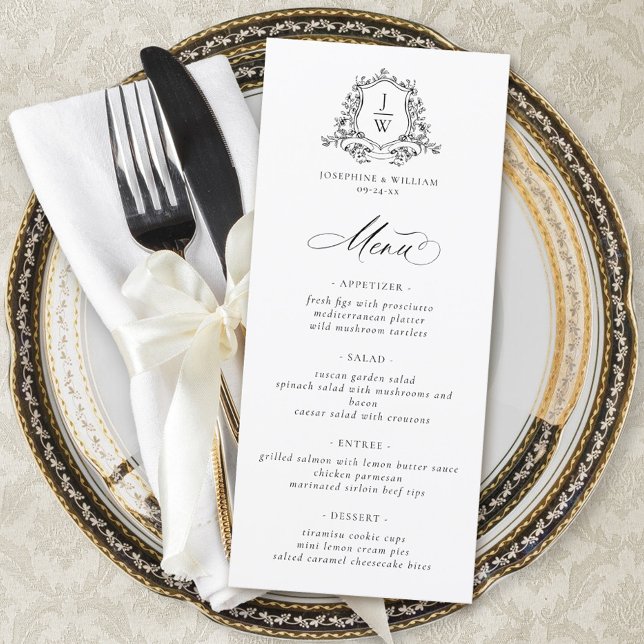 Traditional Monogram Crest Floral Elegant Wedding Menu (Creator Uploaded)
