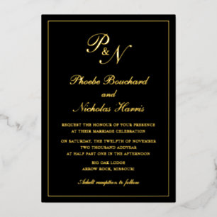 Traditional Monogram Formal Black Wedding Gold