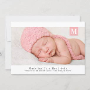 Traditional Monogram Girl Photo Birth Announcement