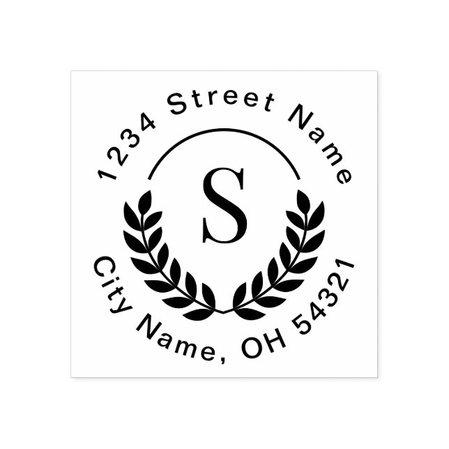 Traditional Monogram Initial Laurel Return Address Rubber Stamp (Imprint)