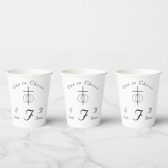 Traditional Monogrammed Catholic Wedding Paper Cups (Multi)