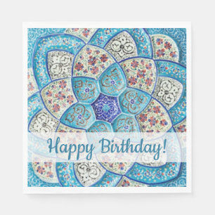 Traditional Moroccan turquoise Blue Happy Birtday Napkin
