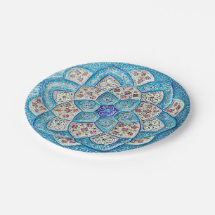 Traditional Moroccan turquoise Blue, white, salmon Paper Plate