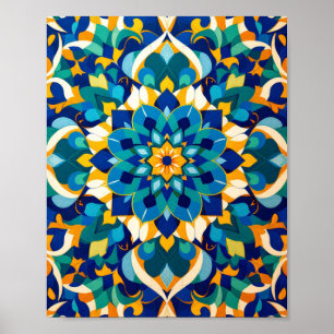 Traditional Moroccan Zillij Geometric Tile Pattern Poster