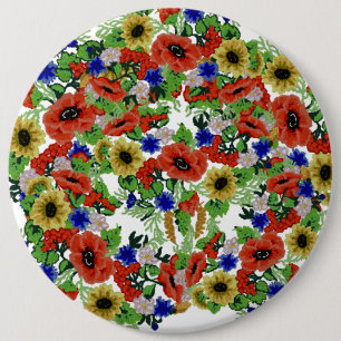 Traditional Motif, Romanian Traditional Motif T-S 6 Inch Round Button