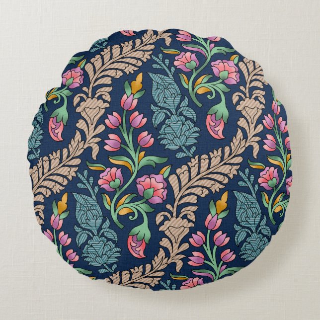 Traditional Mughal Allover Designart,pattern,flora Round Pillow (Front)