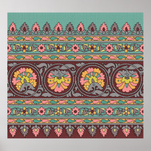 Traditional Mughal Border art,pattern,flower,geome Poster