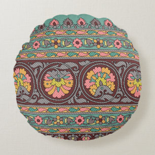 Traditional Mughal Border art,pattern,flower,geome Round Pillow