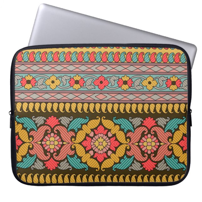 Traditional Mughal Border Designart,ethnic,fabric, Laptop Sleeve (Front)