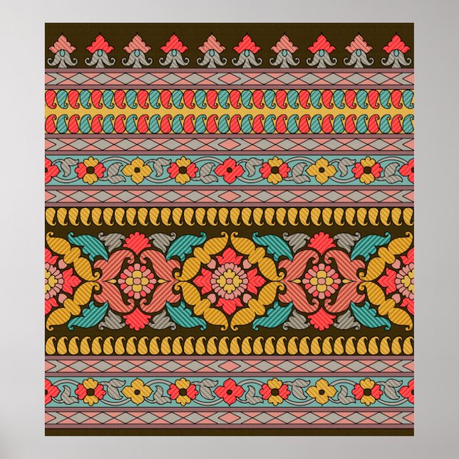 Traditional Mughal Border Designart,ethnic,fabric, Poster (Front)