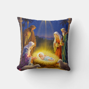 Traditional Nativity Holy Family Throw Pillow