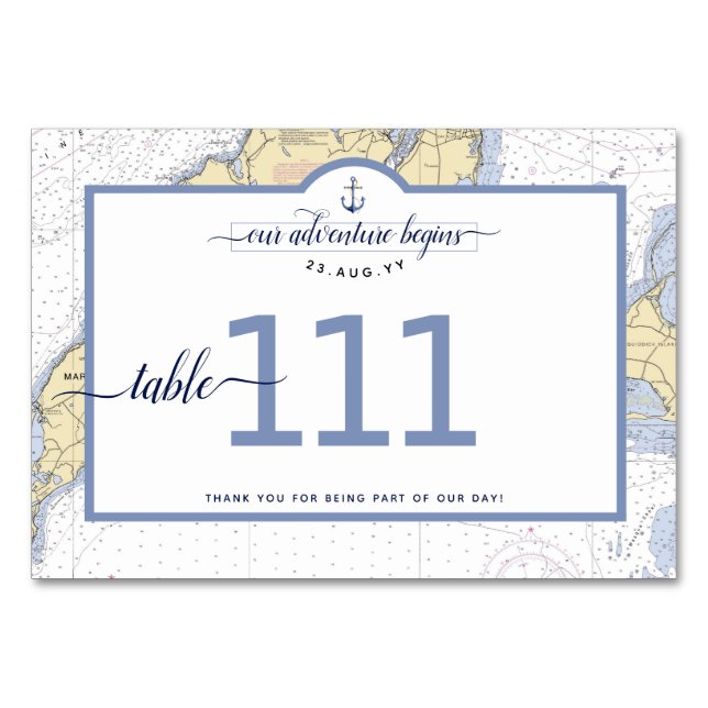 Traditional Nautical Martha's Vineyard | 100s Table Number (Front)