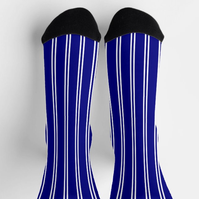 Traditional Navy Blue and White Vertical Stripes Socks (Top)