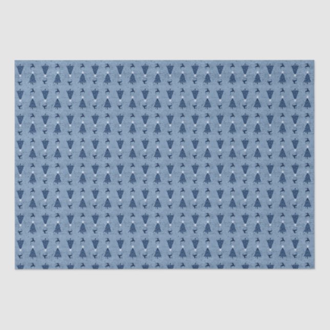 Traditional Navy Blue Christmas Trees & Reindeer   Tissue Paper (Front)
