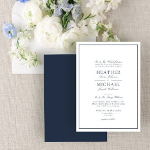 Traditional Navy Blue Classic Script Wedding Invitation
