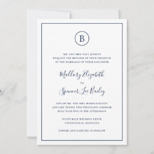 Traditional Navy Blue Elegant All In One Wedding Invitation
