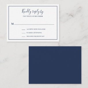 Traditional Navy Blue Mini Wedding RSVP Card