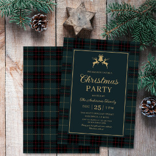 Traditional Navy Green Tartan Christmas Party Invitation