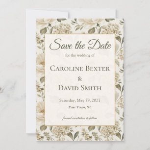 Traditional Neutral Colours Floral Roses Wedding Save The Date