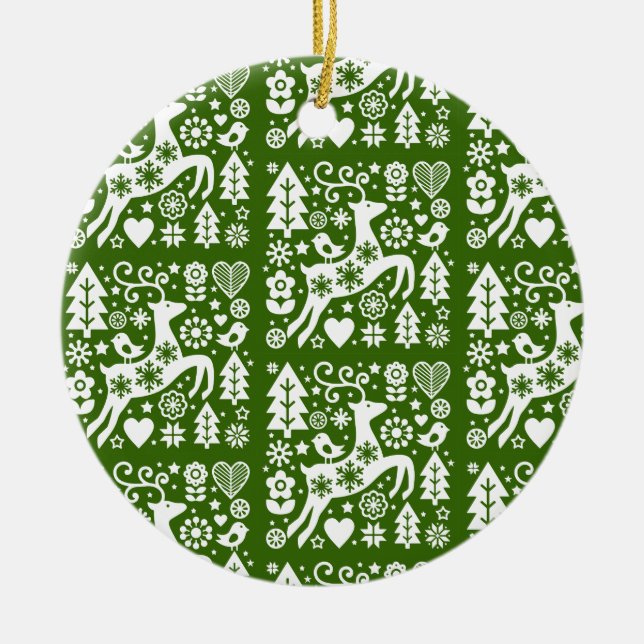 Traditional Nordic Christmas Decor Ceramic Ornament (Front)