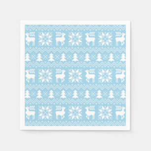 Traditional Nordic Christmas Sweater Blue Pattern Napkin