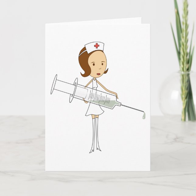 Traditional Nurse with Comically Oversized Syringe Card (Front)