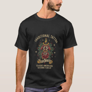Traditional Old School Tattoo Art Rose Dagger  T-Shirt