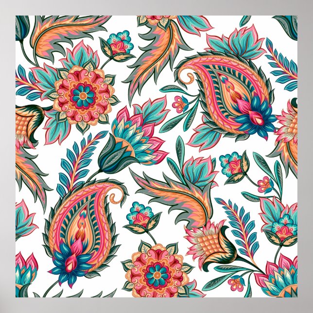 Traditional oriental seamless paisley pattern. Vin Poster (Front)