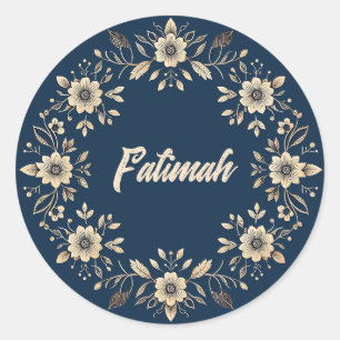 Traditional Ornamental Floral Navy Blue Name Classic Round Sticker