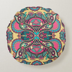 Traditional ornamental floral paisley bandanna. Yo Round Pillow