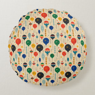 Traditional ornaments Beige orange green Retro Round Pillow