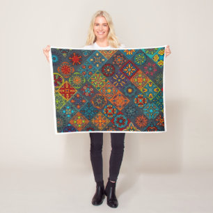 Traditional Ornate Geometric Mosaic Pattern Fleece Blanket
