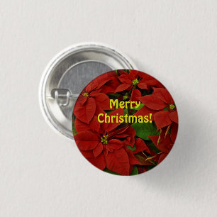 Traditional Painted Red Poinsettia Christmas 1 Inch Round Button