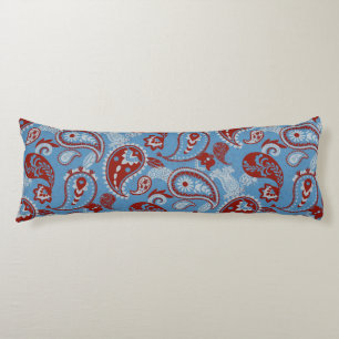 Traditional Paisley Linocut Red White Blue Body Pillow