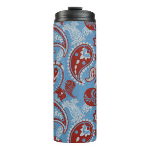 Traditional Paisley Linocut Red White Blue Thermal Tumbler