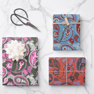 Traditional Paisley Linocut Variety Pack Wrapping Paper Sheet