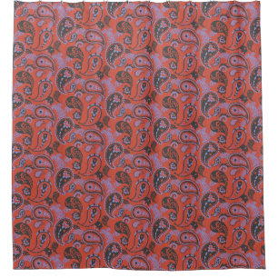 Traditional Paisley Linocut Vivid Orange Purple