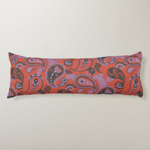 Traditional Paisley Linocut Vivid Orange Purple Body Pillow