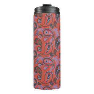 Traditional Paisley Linocut Vivid Orange Purple Thermal Tumbler