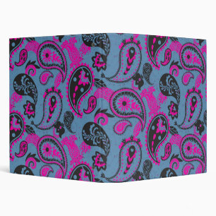 Traditional Paisley Linocut Vivid Pink Dusky Blue Binder