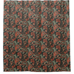 Traditional Paisley Linocut Warm Orange Mint Green