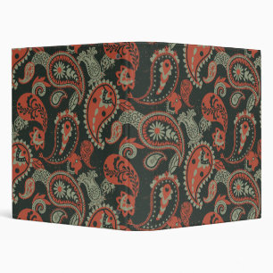 Traditional Paisley Linocut Warm Orange Mint Green Binder