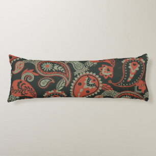 Traditional Paisley Linocut Warm Orange Mint Green Body Pillow