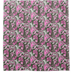 Traditional Paisley Linocut Warm Pink Deep Green