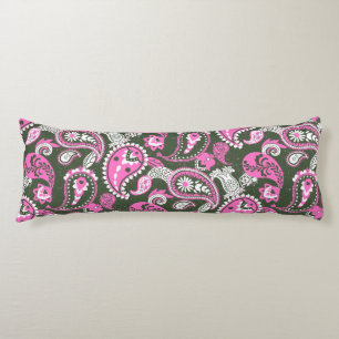 Traditional Paisley Linocut Warm Pink Deep Green Body Pillow