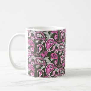 Traditional Paisley Linocut Warm Pink Deep Green Coffee Mug
