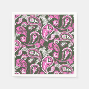 Traditional Paisley Linocut Warm Pink Deep Green Napkin
