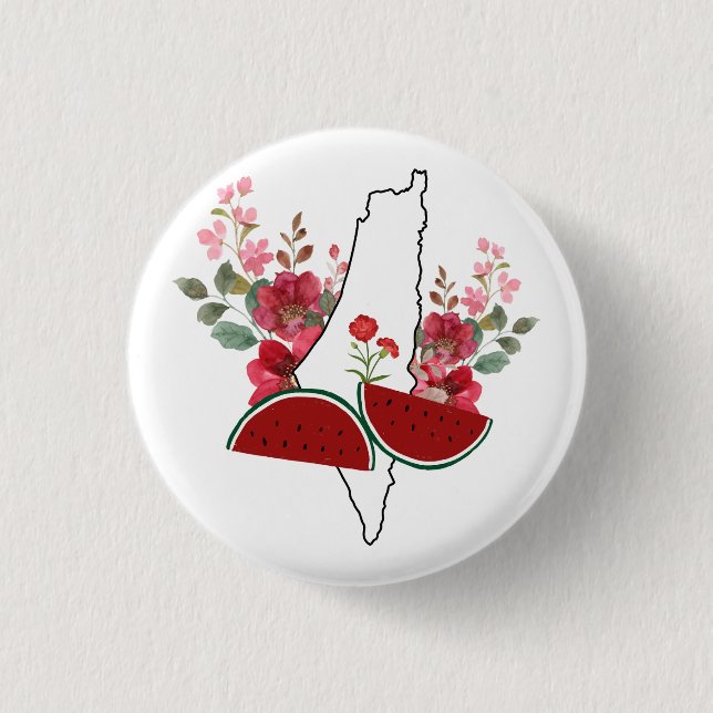 Traditional Palestine elements in palestine map 1 Inch Round Button (Front)