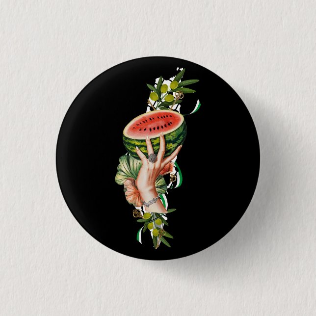 Traditional Palestine elements in palestine map 1 Inch Round Button (Front)