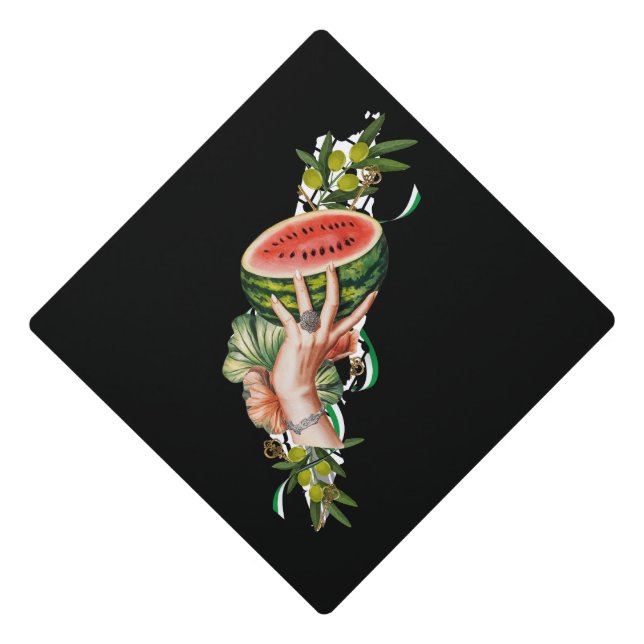 Traditional Palestine elements in palestine map Graduation Cap Topper (Front)